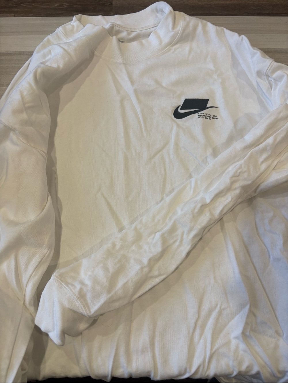 Nike White Long Sleeve Crewneck Shirt with Black Logo